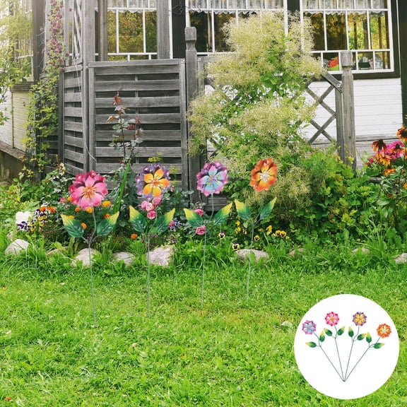 OUNONA 4Pcs Iron Flower Garden Sculpture Staking Art for Lawn Porch and Yard Decoration