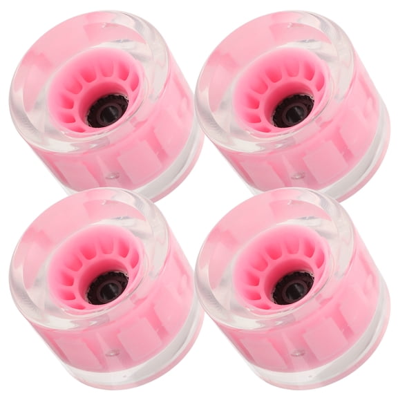OUNONA 4Pcs Cruiser Skateboard Wheels with Durable PU Material and Pink Light Up Effect for Night Sports