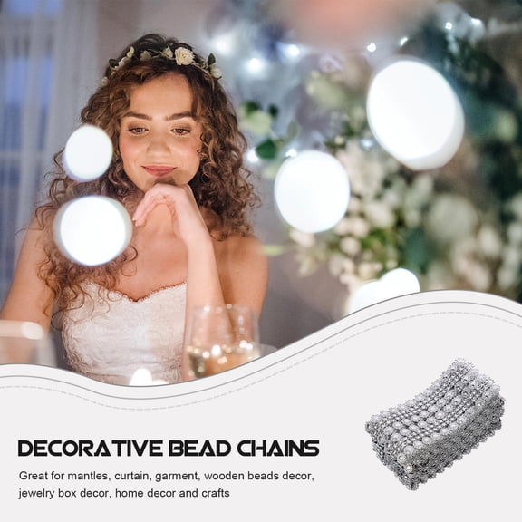 OUNONA 4Pcs Delicate Trim Silver Plastic Round Beaded Trim DIY Handmade Thanksgiving