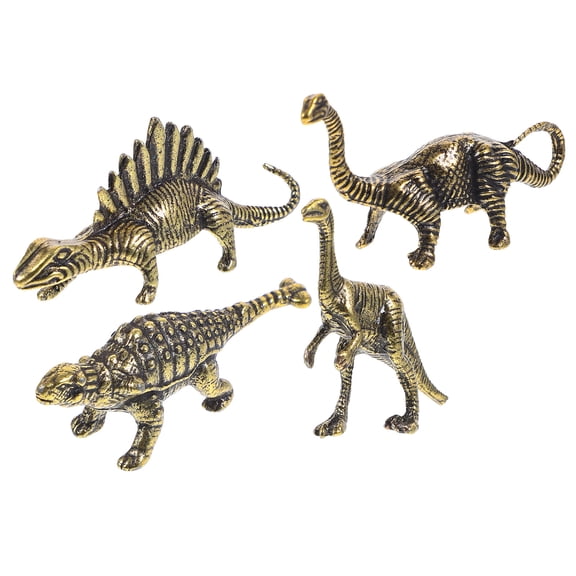 OUNONA 4-Piece Golden Metal Dinosaur Sculptures Set for Desktop, Hotel, Restaurant, Office Decorative Accents