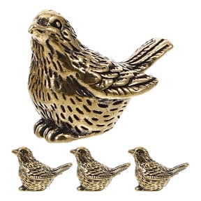 OUNONA 4-Piece Set Golden Brass Bird Figurines Vintage Retro Small Animal Desk Decor Ornaments for Home and Office