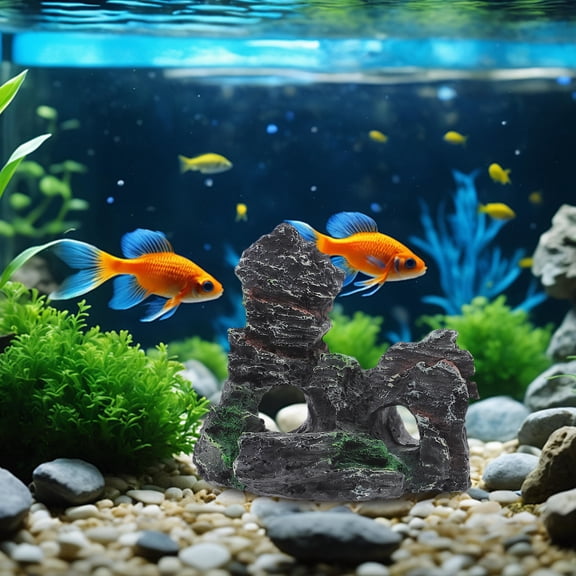 OUNONA 4Pcs Durable Resin Aquarium Mountain Rock Decoration for Freshwater Fish Tank Landscape