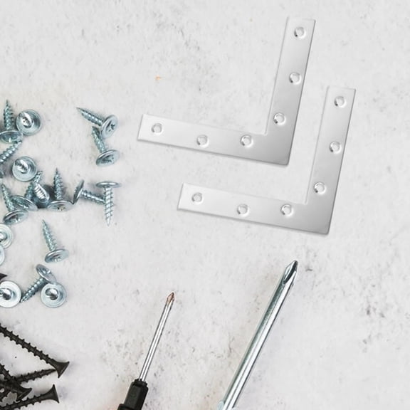 OUNONA 4-Pack Stainless Steel L Brackets Flat Metal Plates for Wood Panel Support and Projects