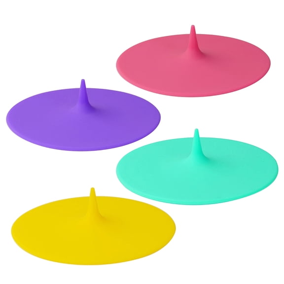 OUNONA 4-Pack Silicone Cup Lid Covers, Leak-Proof, Assorted Colors for Home, Office, and Travel Use
