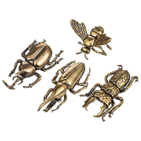 OUNONA Set of 4 Golden Brass Insect Figurines, Vintage Style Decorative Craft for Home, Office, Table Display