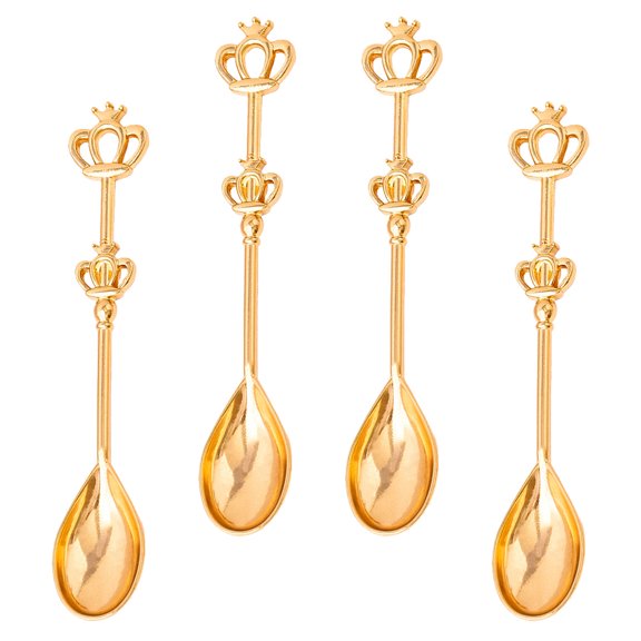 OUNONA 4Pcs Golden Stainless Steel Coffee Spoons Crown Design for Home Dessert and Tea Use