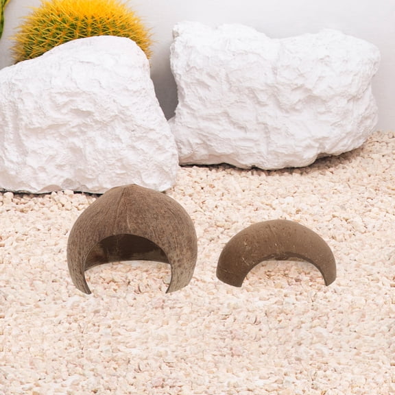 OUNONA 4Pcs Half Coconut Shell Hideout Durable Light Brown Reptile Cave for Gecko Hermit Crab Tank