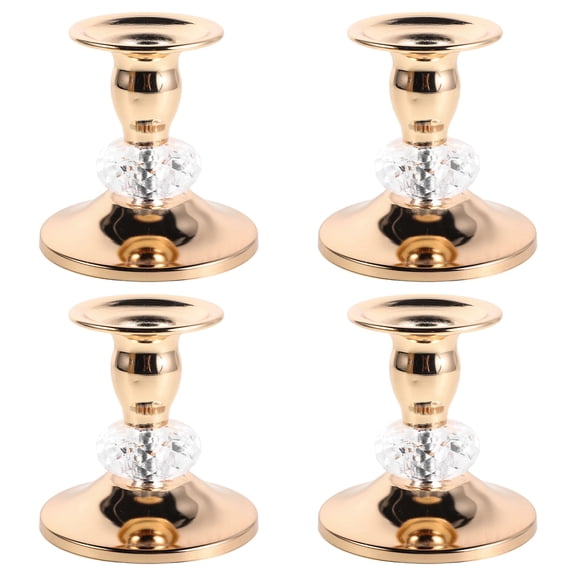 OUNONA 4Pcs Golden Metal Crystal Candle Holders Elegant European Style Tabletop Centerpiece Decor