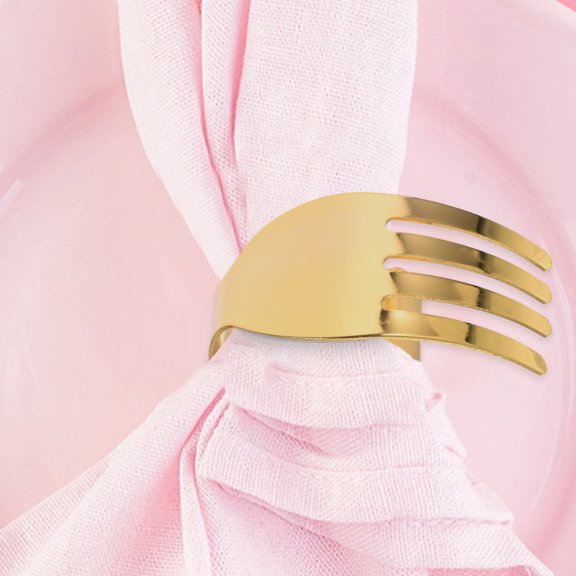 OUNONA 4Pcs Metal Napkin Rings Set Fork Shape Decorative Napkin Holders for Wedding Party Tables