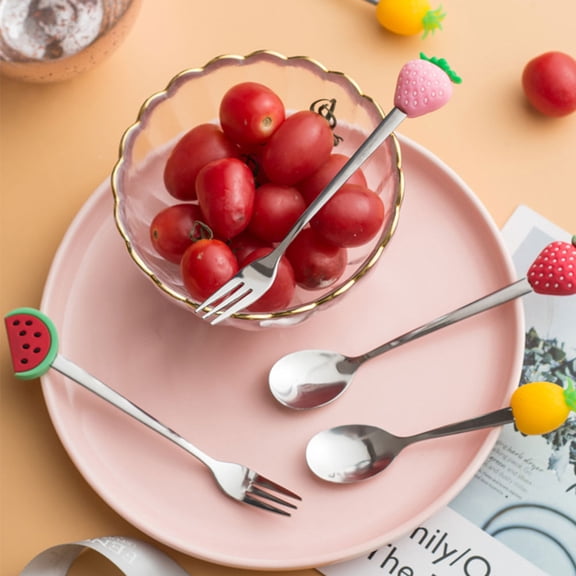 OUNONA 4Pcs Party Tabletop Stainless Steel Food Picks with Safe Silicone Strawberry Shape Handles