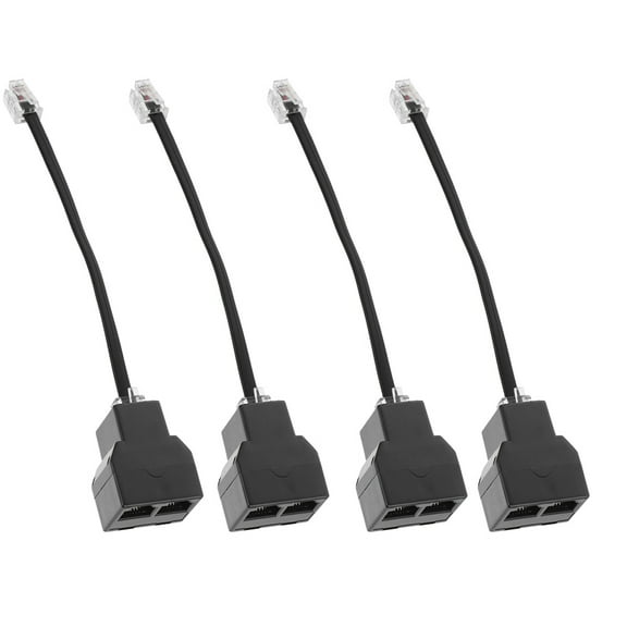 OUNONA 4-Pack Black RJ11 Phone Cable Adapters with Detachable 6P4C Lines for Landline Telephone Systems