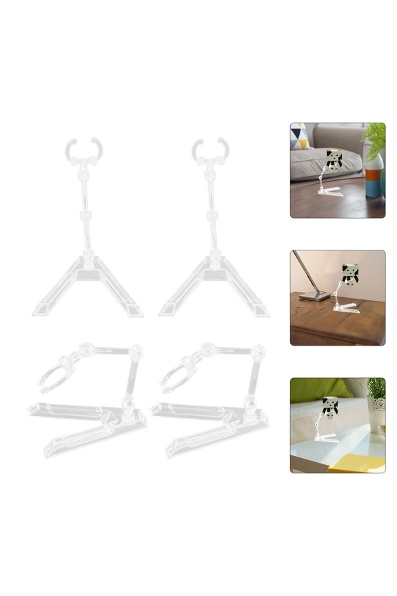 4-Pack Plastic Display Stands with Flat Bottoms for Figurines, Desktop Support Frames for Collectible Figures