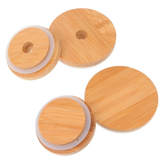 IFANLANDOR Mason Jar Lids Bamboo Reusable 1 Set 4Pcs 3.38X3.22X0.79in