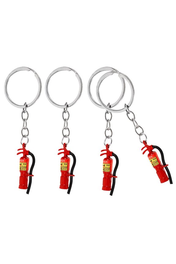 4pcs Fire Fighting Charm Keychain Red Mini Extinguisher Shape Decoration Key Chain