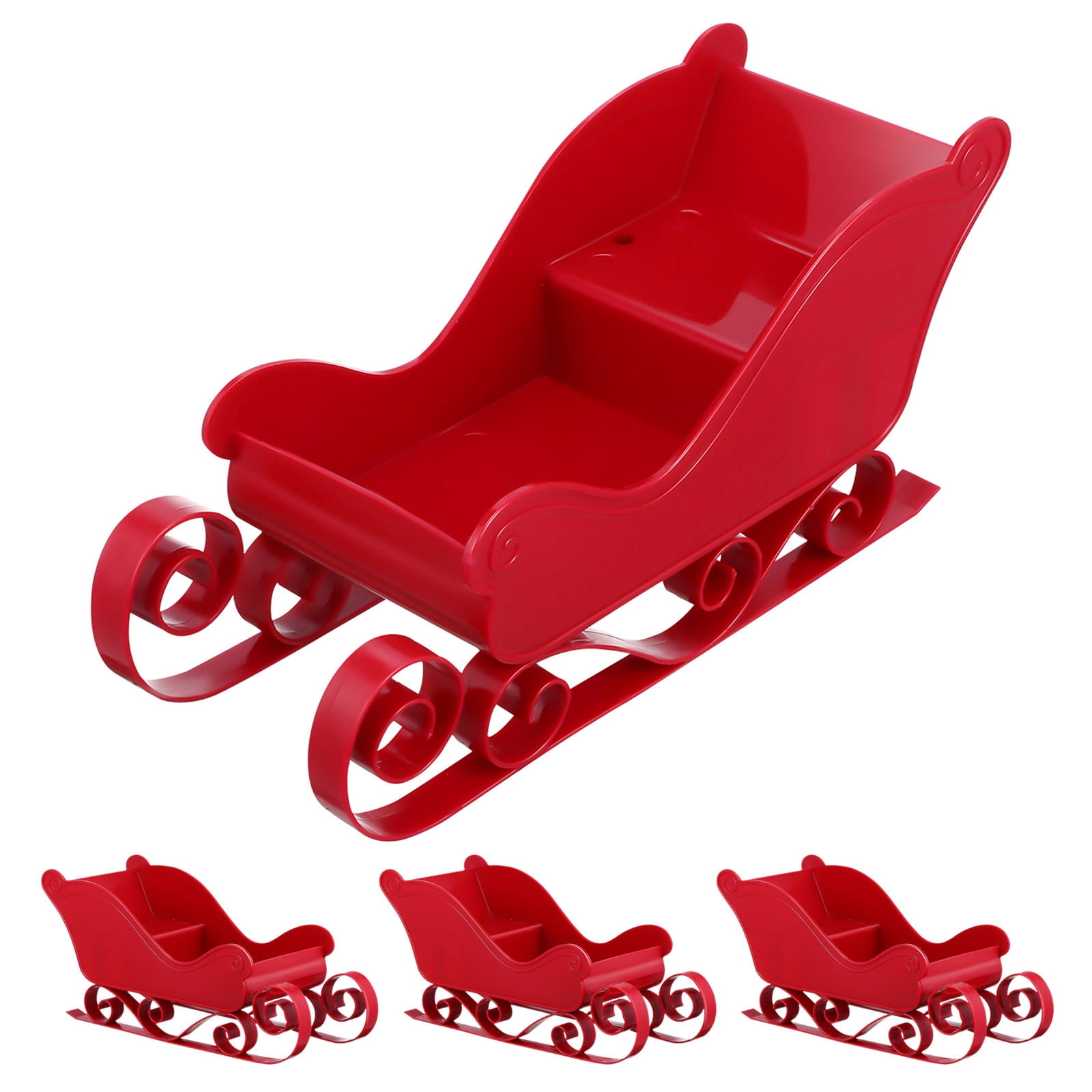 OUNONA 4-Piece Red Holiday Sleigh Decorations for Christmas Party Table Centerpiece and Festive Stocking Stuffers