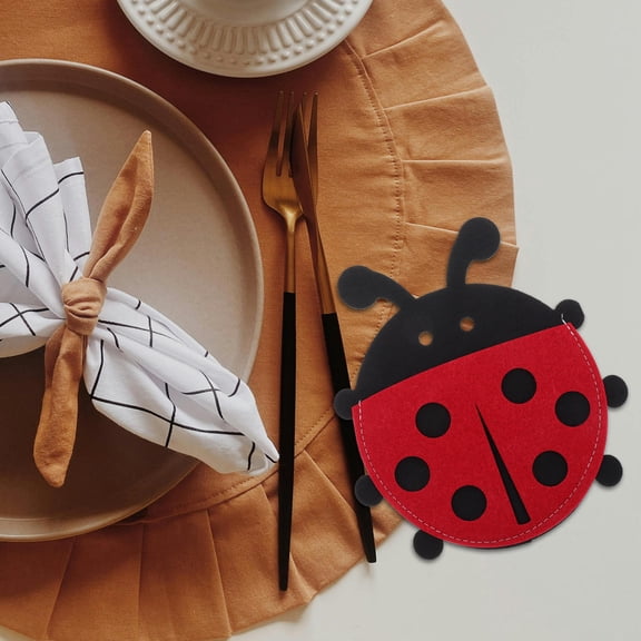 OUNONA 4Pcs Red Ladybug Easter Silverware Storage Bags Decorative Cutlery Holders for Party Table Setting