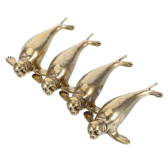OUNONA Set of 4 Small Golden Brass Seal Figurines for Marine Animal Decor and Versatile Home Display Accents