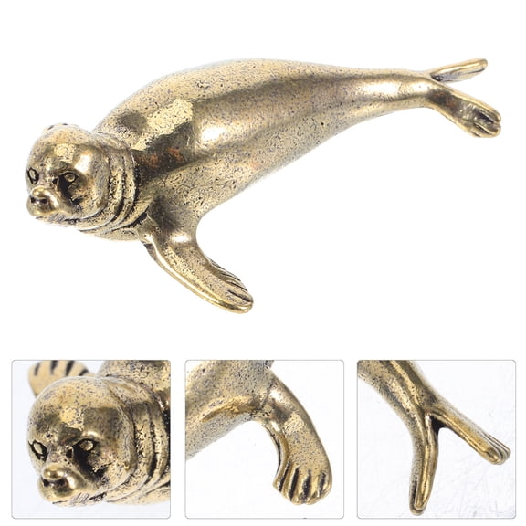 OUNONA Brass Seal Figurines Golden Vintage Finish Unique Design for Decoration 4Pcs