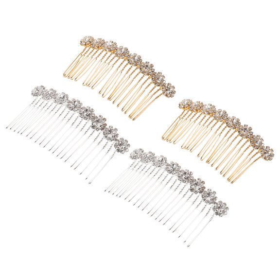 OUNONA 4Pcs Alloy Rhinestone Floral Side Hair Combs for Wedding and Formal Hairstyles