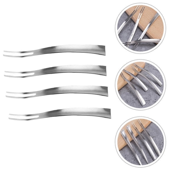 OUNONA 4Pcs Stainless Steel Dessert Forks with Two Prong Design for Fruit Cake and Appetizers