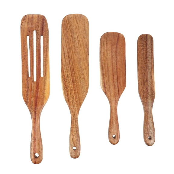 Moluckfu Kitchen Turner Spatula Wooden Home Cooks Cooking 4Pcs 13.4X2.9In