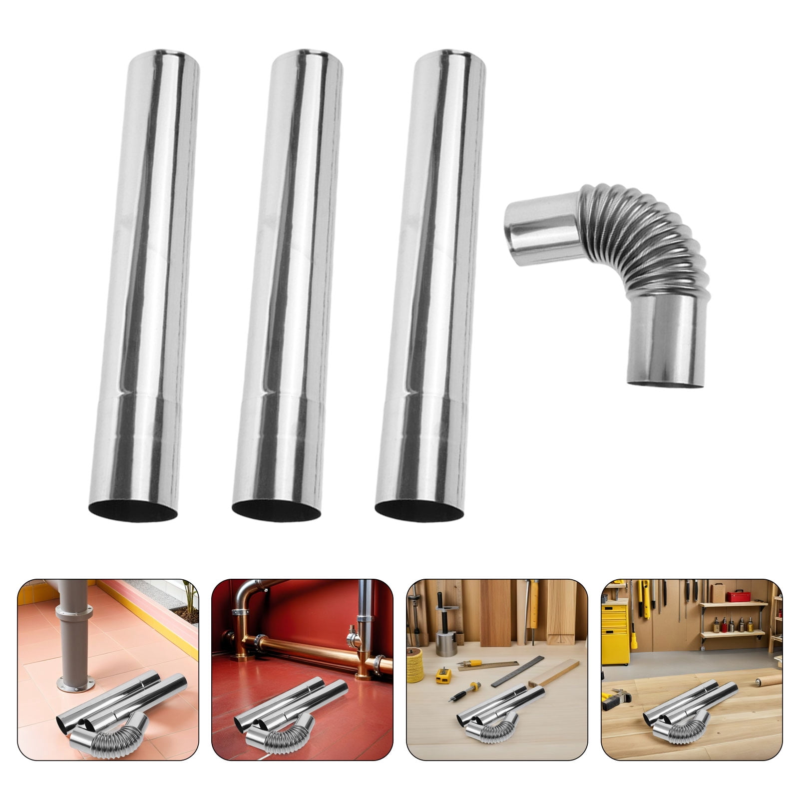 Stainless Steel Stove Pipe Extension Kit – 2 Chimney Pipes + 1 Elbow For Wood Stoves, Camping Tents, Boilers & More (Silver, 24")