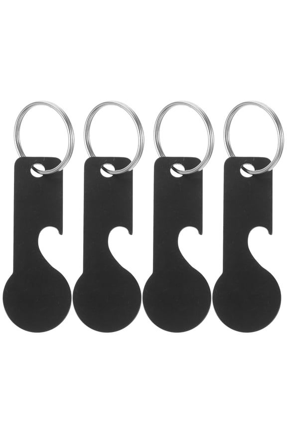 4Pcs Elegant Black Stainless Steel Shopping Trolley Remover Token Keyrings