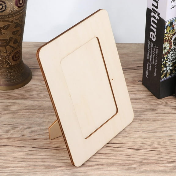 OUNONA 4pcs 6 Inches Unfinished Wooden Photo Frame Blank DIY Painting Picture Decor Pictures Organizer