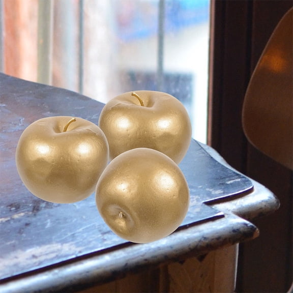 OUNONA 4pcs Artificial Gold Apples Realistic LDPE Faux Fruit Decoration Event Organizers
