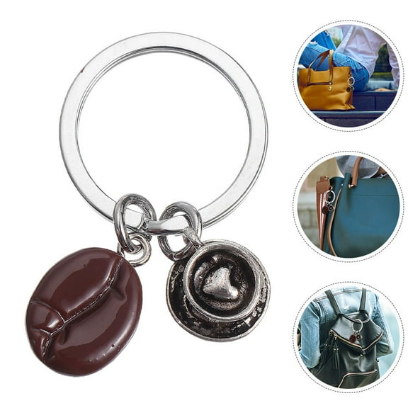 OUNONA 4pcs Decorative Coffee Bean Keychains Heart Coffee Cup Keychains For Backpacks And Purses Cute Alloy Pendants For Coffee Lovers