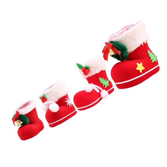 OUNONA 4pcs Holiday Cabinet Decor Christmas Tree Pendant Red Plastic Flocking Decoration for Home Decoration Back to School