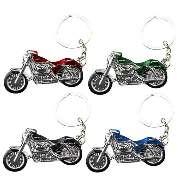 OUNONA 4pcs Keyring Keychain Motorcycle Creative Pattern Car Keyring Purse Bag Pendant Decoration (Black + Blue + Red + Green)
