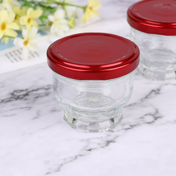 OUNONA 4pcs Pudding Glass Bottle Heat-resistant Dessert Containers Cubilose Jars for Home Shop (75ml Red)