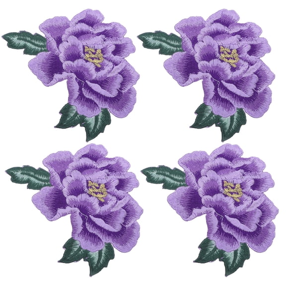 OUNONA 4pcs Purple Peony Embroidered Iron on Patch for Shirts and Denim