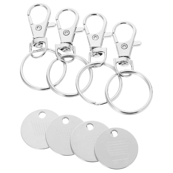 OUNONA 4pcs Trolley Tokens Keyrings Stainless Steel Token Key Ring Trolley Token Shopping Cart Keychain Grocery Cart Coin Keyring for Change Grocery Cart