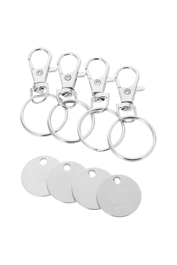 4pcs Trolley Tokens Keyrings Stainless Steel Token Key Ring Trolley Token Shopping Cart Keychain Grocery Cart Coin Keyring for Change Grocery Cart