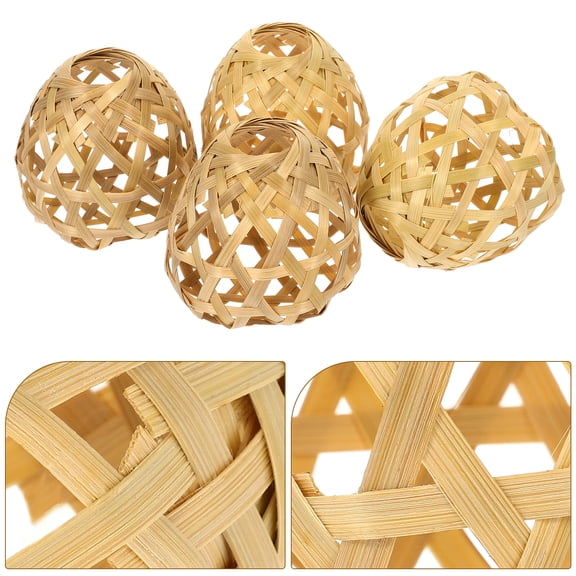 Homoyoyo 4-Pack Rustic Lamp Shade Covers for Hanging Light Fixtures, Natural Woven Pendant Lampshades