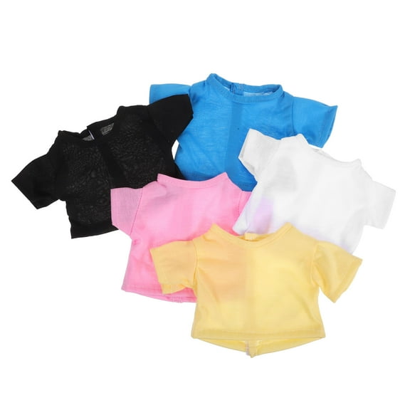 OUNONA 5-Pack Soft Fabric Short Sleeve T-Shirts for Small Stuffed Animals, Assorted Color Bear Outfits