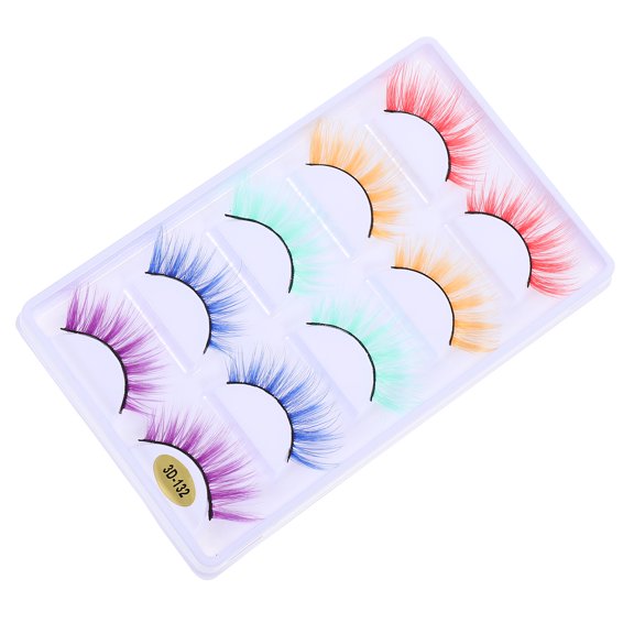OUNONA 5Pairs Dense 3D Fiber Eyelashes in Assorted Colors for Costume and Decor