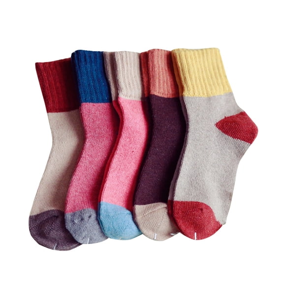 OUNONA 5 Pairs Women's Wool Blend Ankle Socks Colorful Mixed Patterns Autumn Winter Free Size Socks for Girls