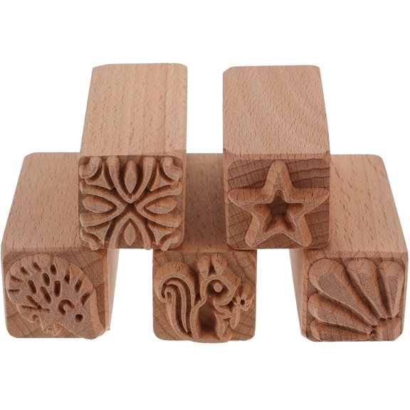 OUNONA 5 Pcs Cake Decorating Cookie Stamp Wood Texture Suitable for Moon