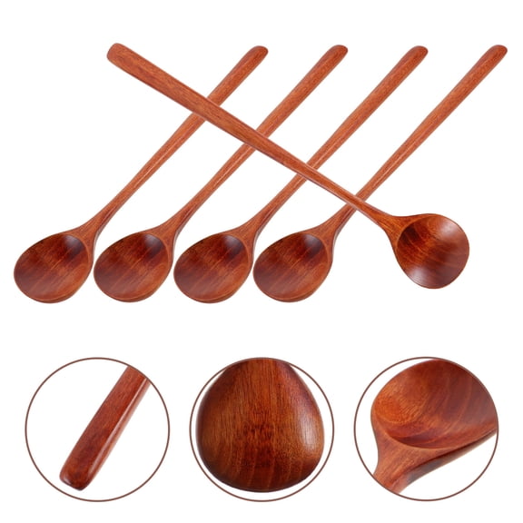 OUNONA 5 Pcs Long Handle Spoon Small Wood Spoons Comfort Grip Coffee