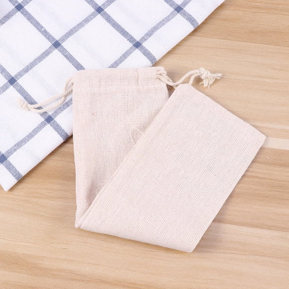 OUNONA 5Pcs Reusable Straws Bag Cotton Linen Drawstring Pouch Beige Travel Storage