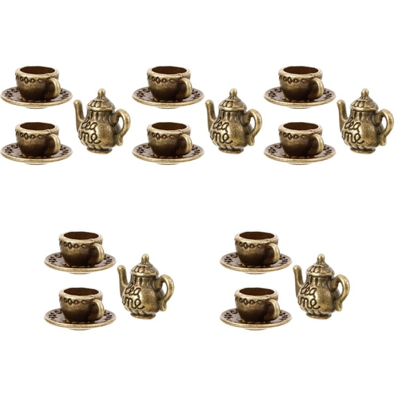 OUNONA 5 Sets Dolls House Miniature Teapot Mini Metal Tea Set Tiny Tea Cups for Micro Scene