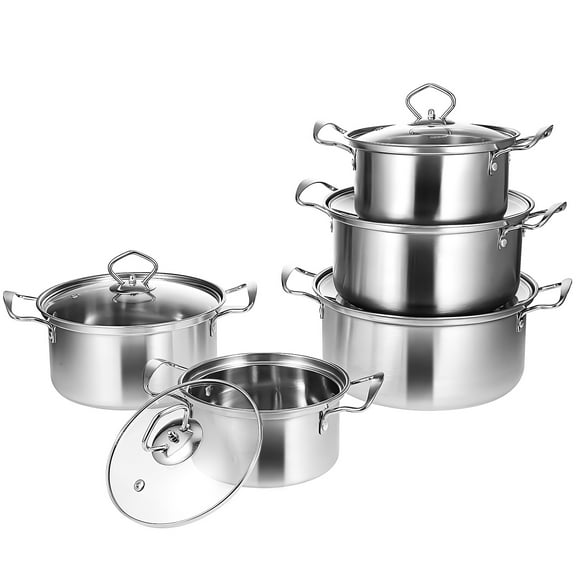 OUNONA 5-Piece Stainless Steel Stockpot Set with Glass Lids, Induction Ready Soup Pots for Kitchen Cooking and Meal Prep