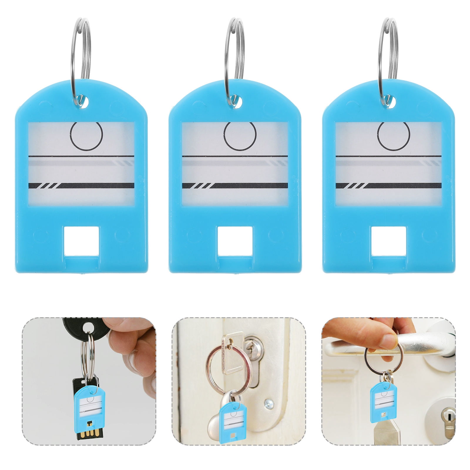 OUNONA 50 Portable Key Tags with Sky-blue Plastic and Iron Labels for ...
