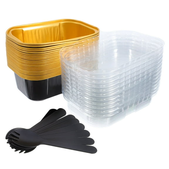 OUNONA 50 Sets Of Rectangular Aluminum Foil Bread Pan With Lid Mini Baking Pan For Cakes Pies Portable Bread Packing Box Foil Baking Loaf Pan