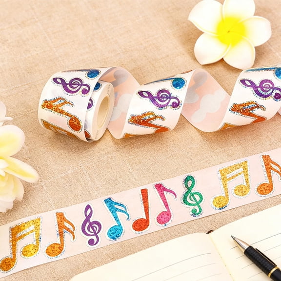 OUNONA 500Pcs Waterproof Music Note Stickers Roll for Musical Instrument Decoration and Piano Lessons