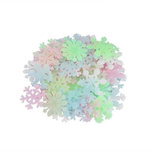 OUNONA 50Pcs Christmas Wall Decor Stickers 3D Fluorescent Snowflake Glow in The Dark for Bedroom and Living Room