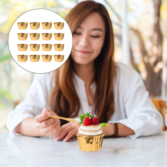 OUNONA 50Pcs Disposable Golden Cupcake Wrappers for Home Bakery and Festive Events